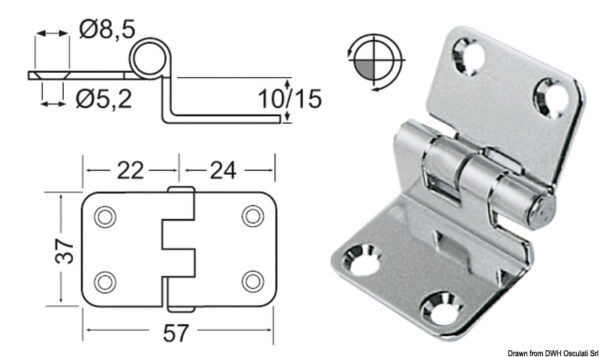 Overhang hinge 57x37x15 mm