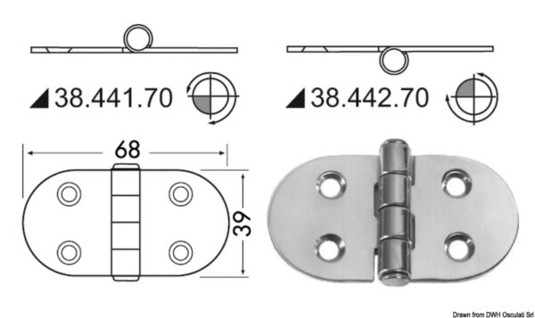 Hinge standard pin 68x39 mm