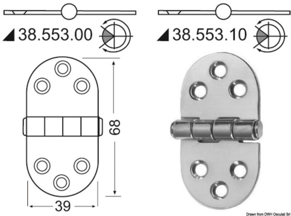 Hinge w/central pin 76x38 mm